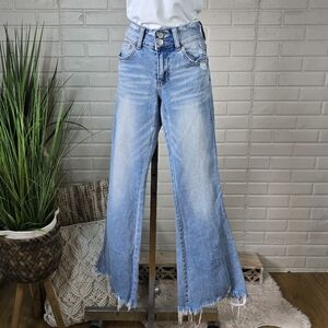 Flying Monkey Lightwash Mid Rise Flare Frayed Hem Jeans Size 25
